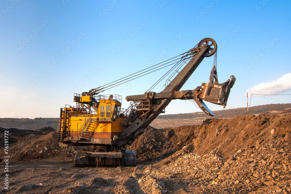 coal-preparation plant. Big yellow mining truck at work site coa coal-preparation plant. Big yellow mining truck at work site coa