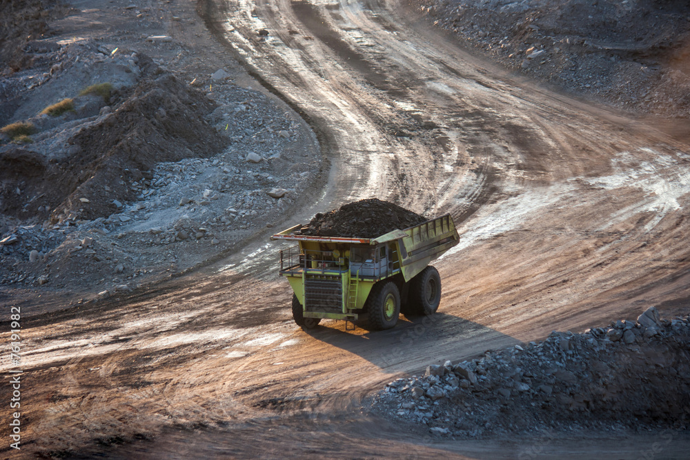 Wall Mural coal-preparation plant. Big mining truck at work site coal trans