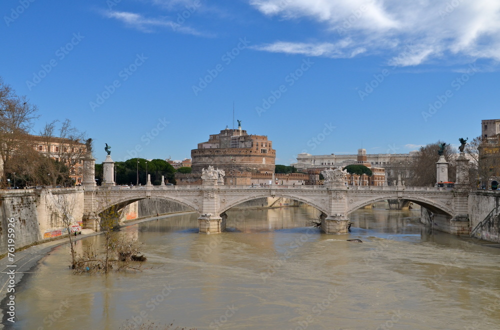 Castel Sant'angelo view from river Tiber, in Rome, Italy.