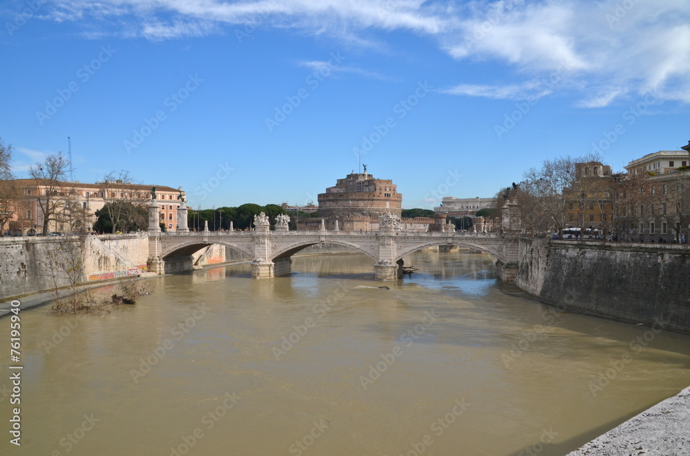 Castel Sant'angelo view from river Tiber, in Rome, Italy.