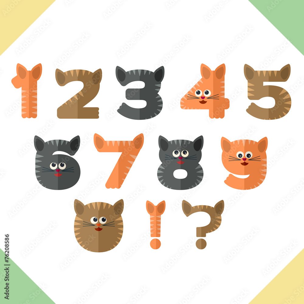 Numbers in flat design in cat's style