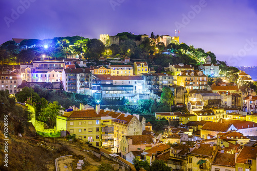 Lisbon, Portugal cityscape and hillside of Sao Jorge Castle.