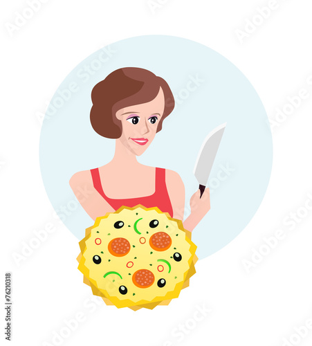 Woman with Pizza