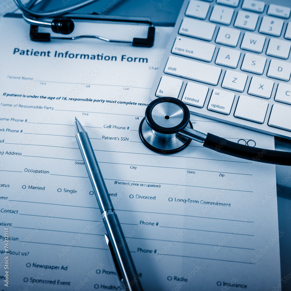Stethoscope on patient form Stethoscope on patient form