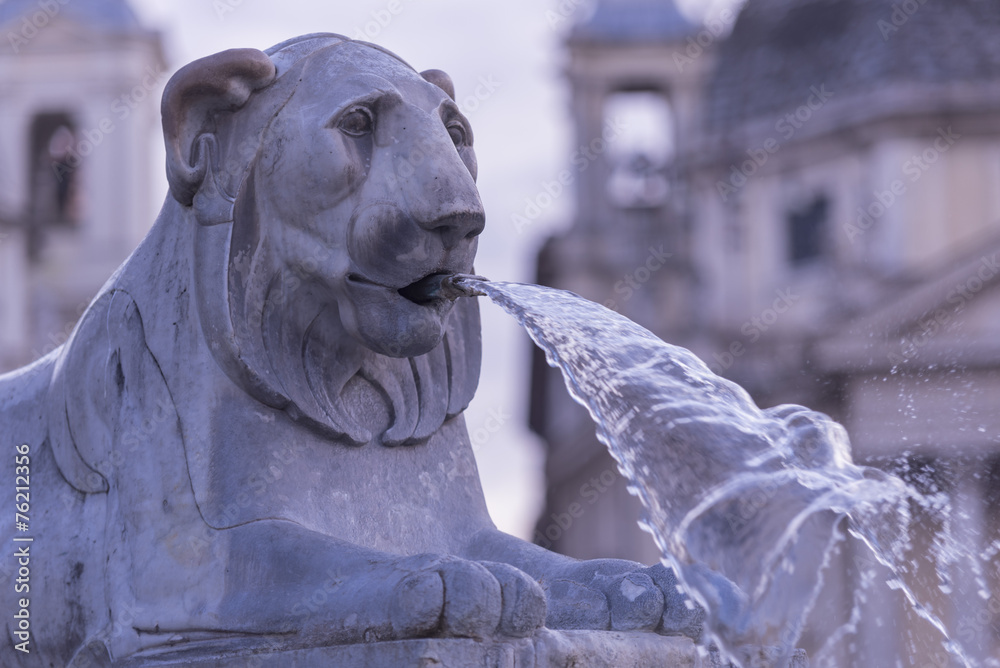 Fototapeta premium The lion fountain on Piazza del Popolo in Rome, Italy.