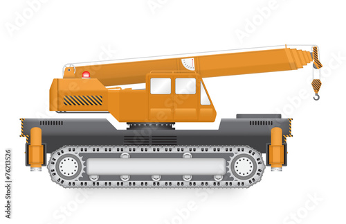 Mobile crane vector design. Industrial machine equipment or vehicle with hoist, hook, rope and hydraulic telescopic boom for service, erection and lifting heavy load in building construction site.