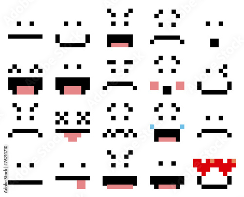Set Of Different Cartoon Pixel Faces