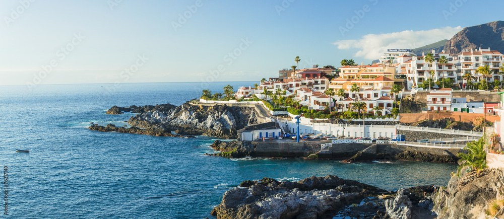 Obraz premium Panorama La Caleta fishing village on the coast of Tenerife isla