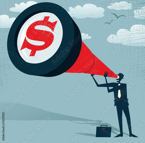 Abstract Businessman looks through his Telescope to find the Dol