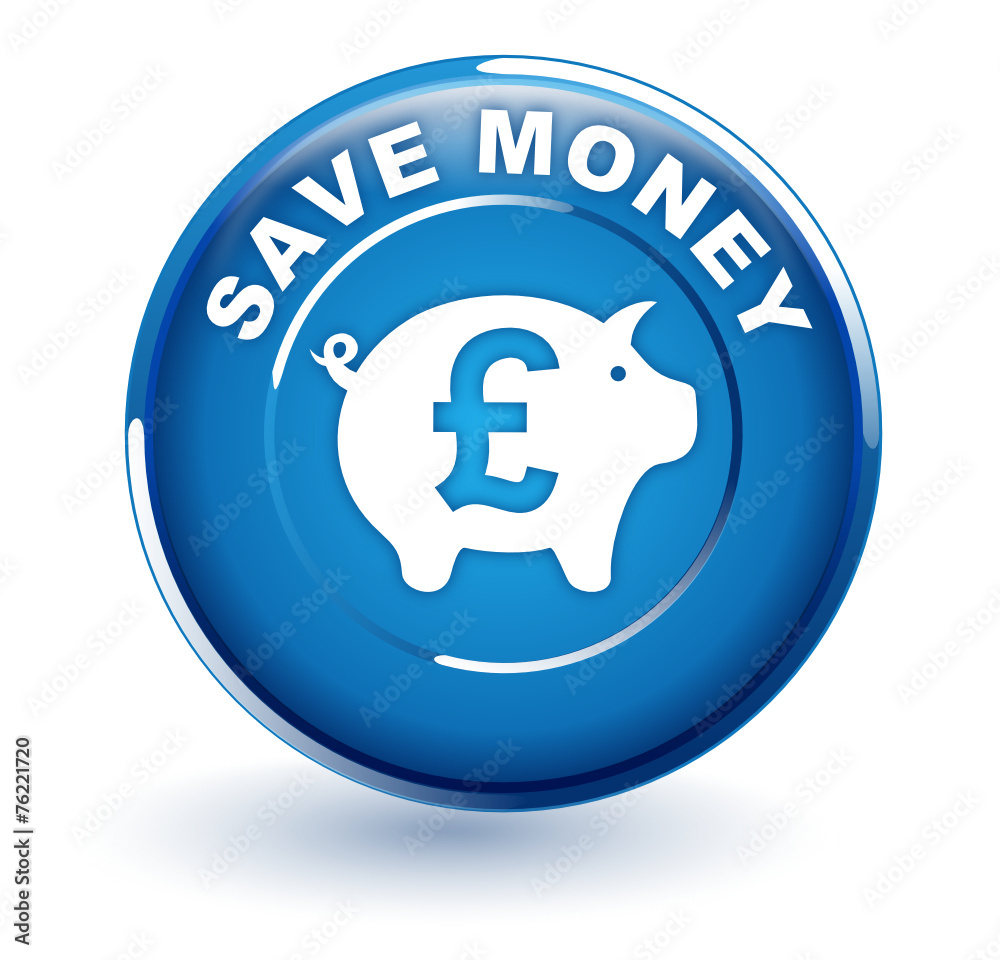 save money by pound sterling on blue button save money by pound sterling on blue button