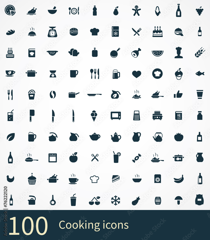 100 cooking icons - obrazy, fototapety, plakaty 