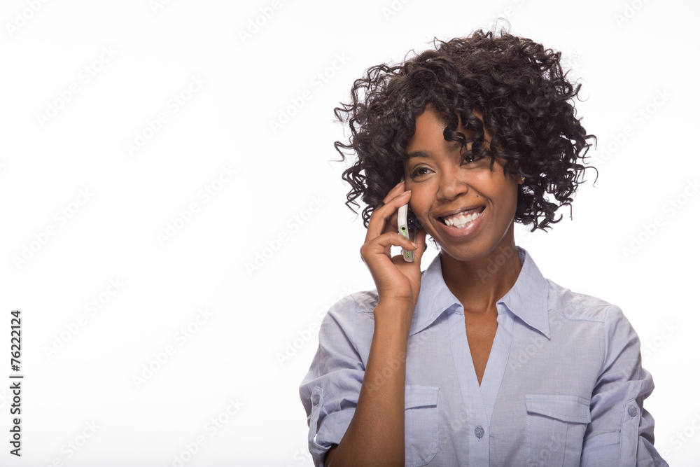 Young African American black woman talking on cellphone Young African American black woman talking on cellphone