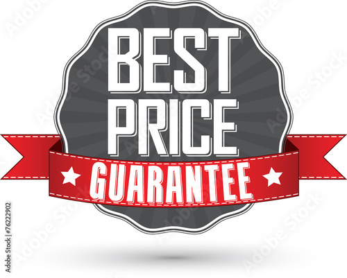 Best price guarantee retro label with red ribbon, vector illustr