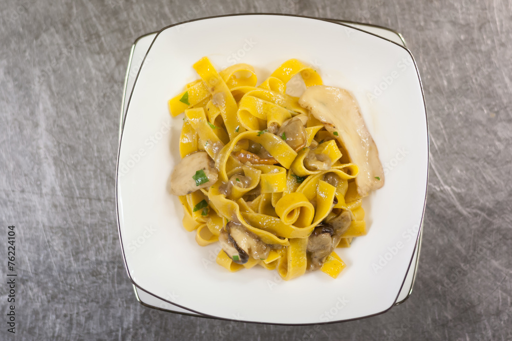 Fettuccine with mushroom, top view