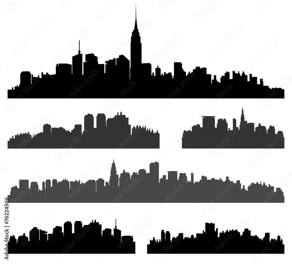 City silhouette set. Panorama background. Skyline urban borders