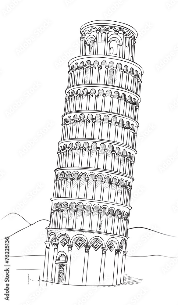 Tower of Pisa sketch. Leaning Tower of Pisa, Tuscany, Italy 
