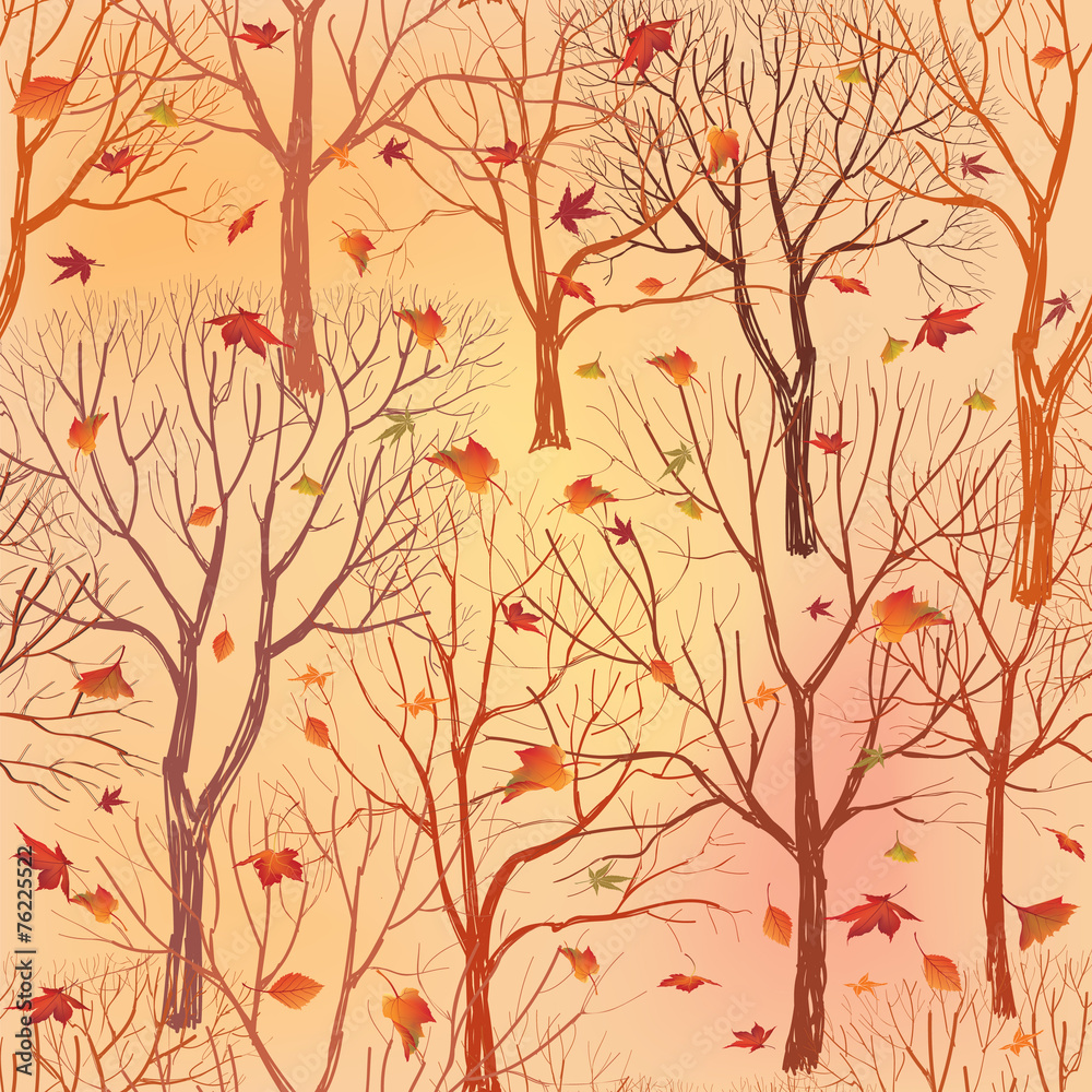 Tree leaves Fall seamless pattern Plant forest background