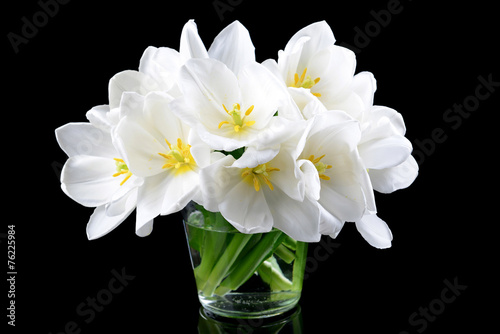 Fototapeta Naklejka Na Ścianę i Meble -  Beautiful bouquet of white tulips isolated on black
