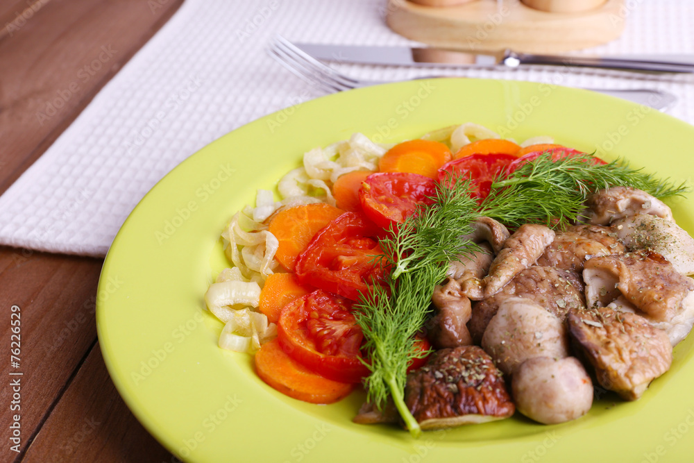 Fototapeta premium Braised wild mushrooms with vegetables and spices