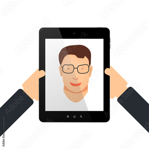 Self on the tablet with hands