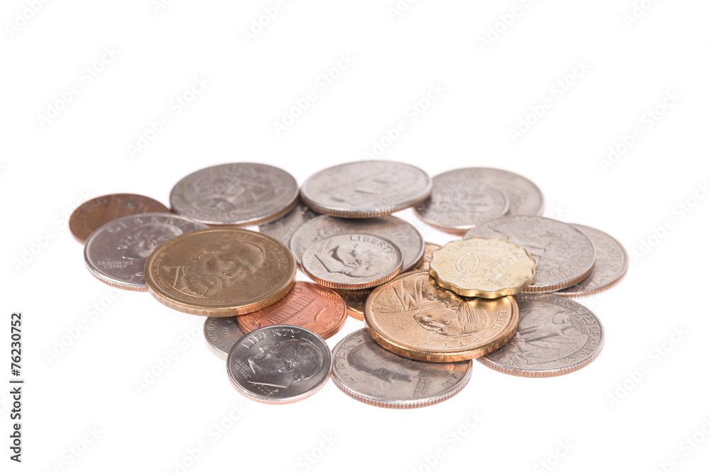 Pile of US coins isolated on white background Pile of US coins isolated on white background