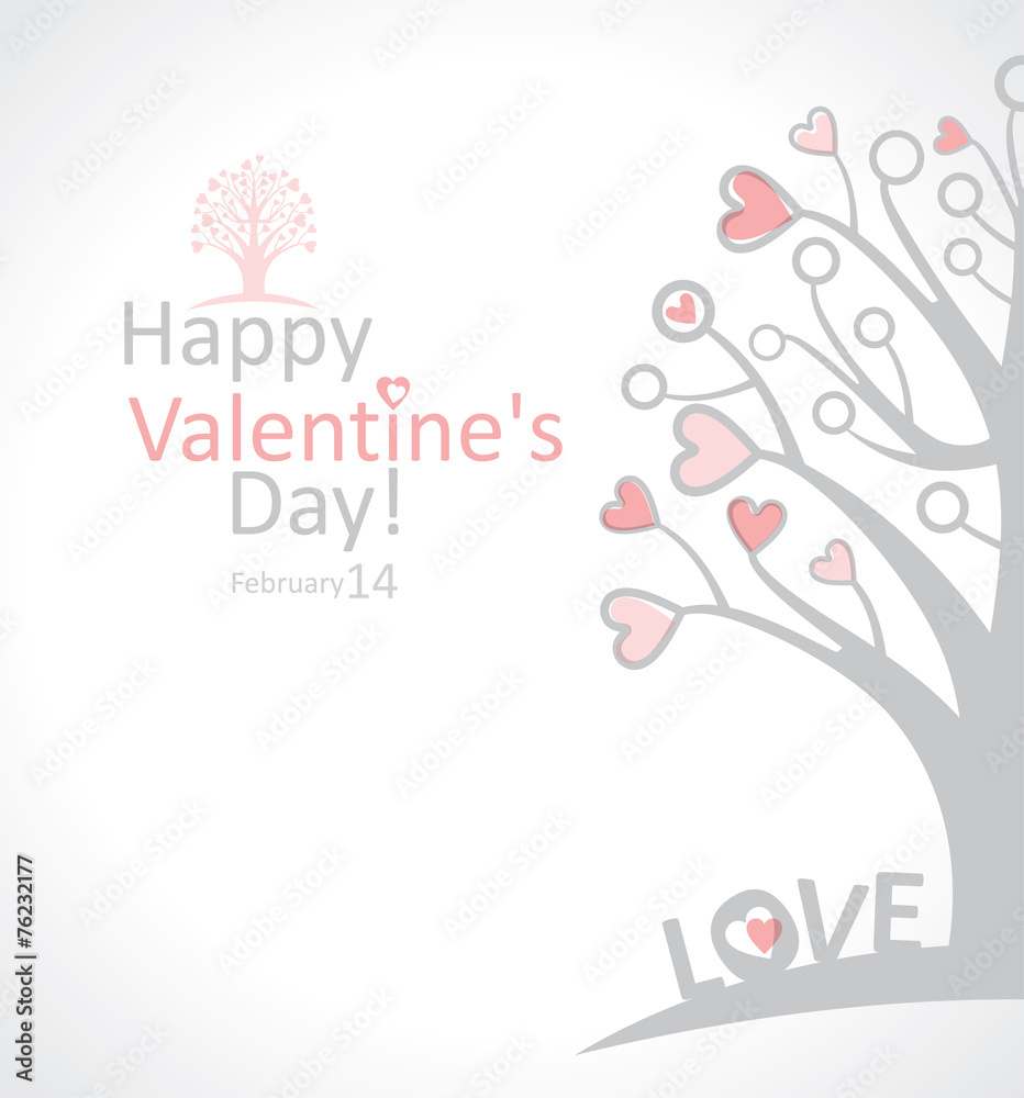 Happy Valentine's Day. love tree card.