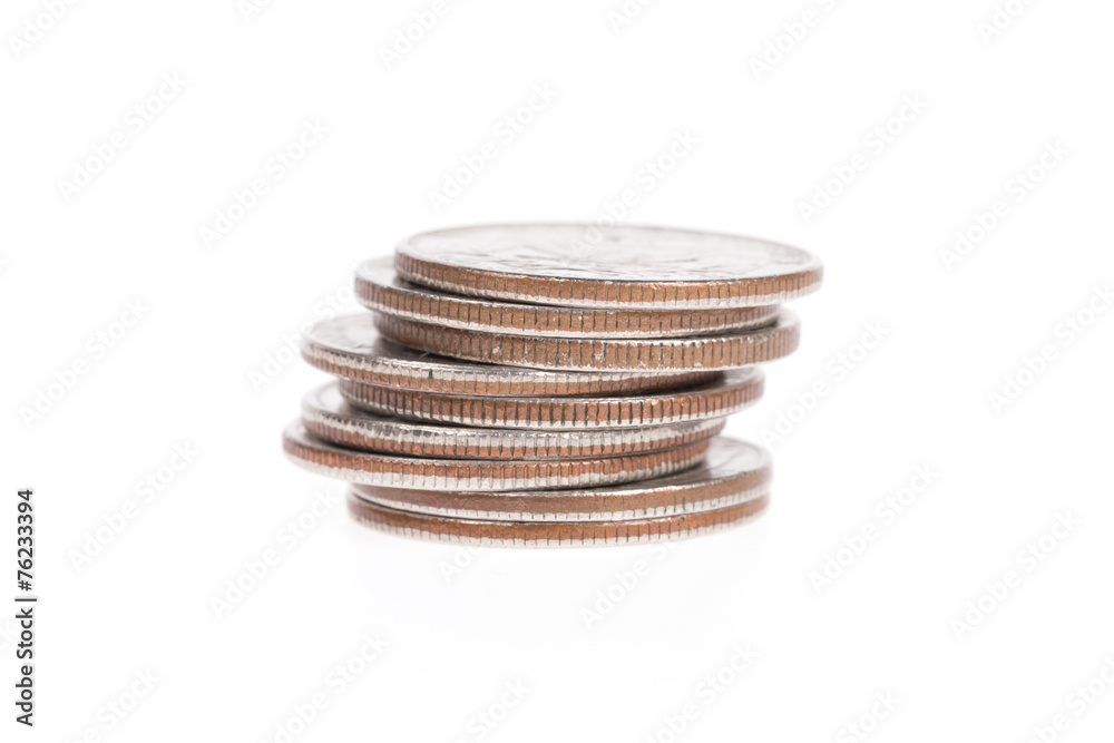 Pile of US coins isolated on white background Pile of US coins isolated on white background