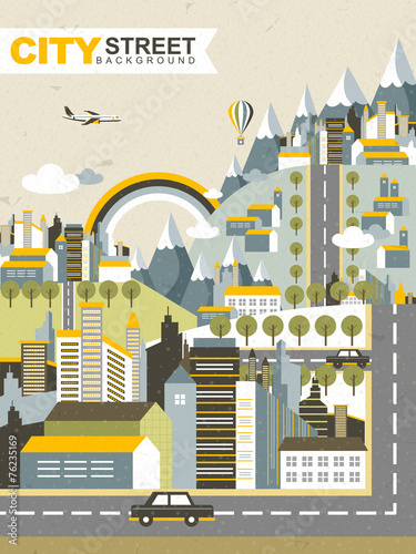 flat design city street landscape
