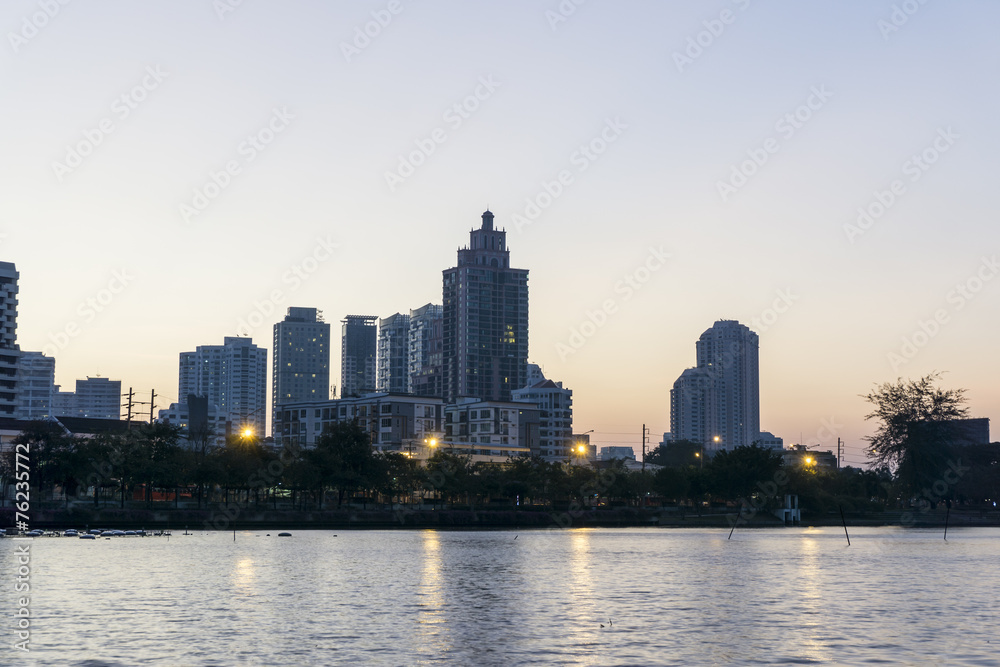 Bangkok city in Thailand with sunrise