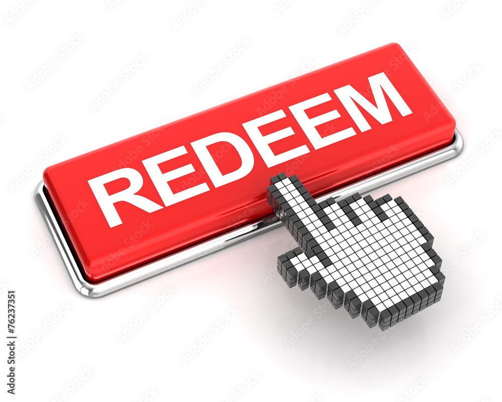Clicking a redeem button, 3d render Clicking a redeem button, 3d render