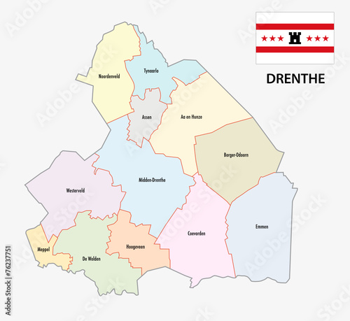 province drenthe administrative map with flag