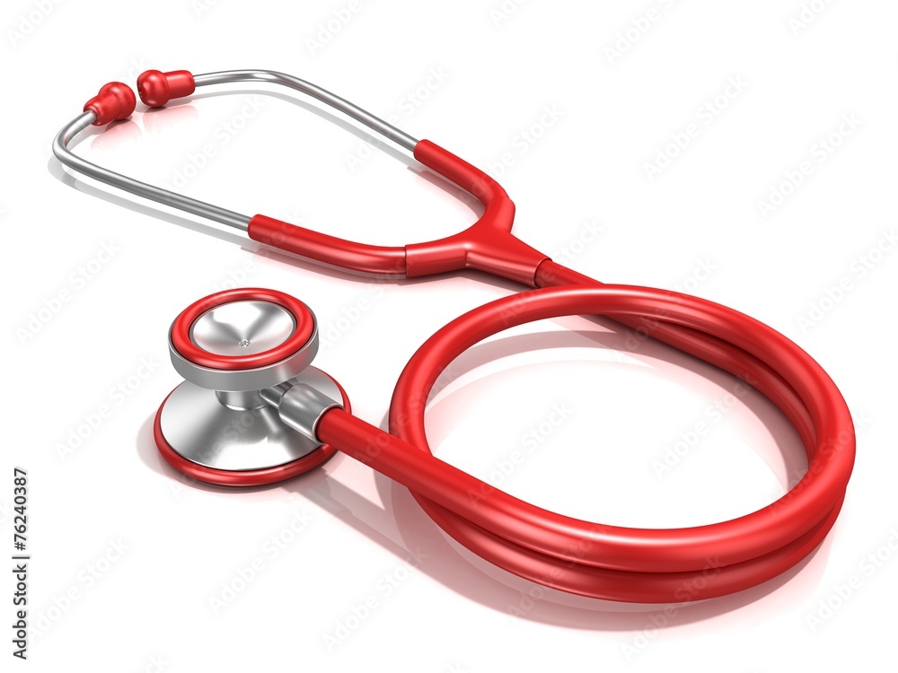 Red stethoscope, 3D render illustration, isolated on a white Red stethoscope, 3D render illustration, isolated on a white