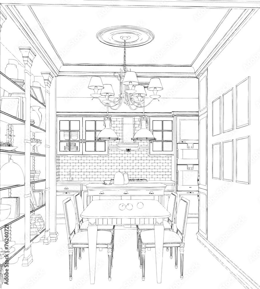 Modern interior hand drawing Modern interior hand drawing