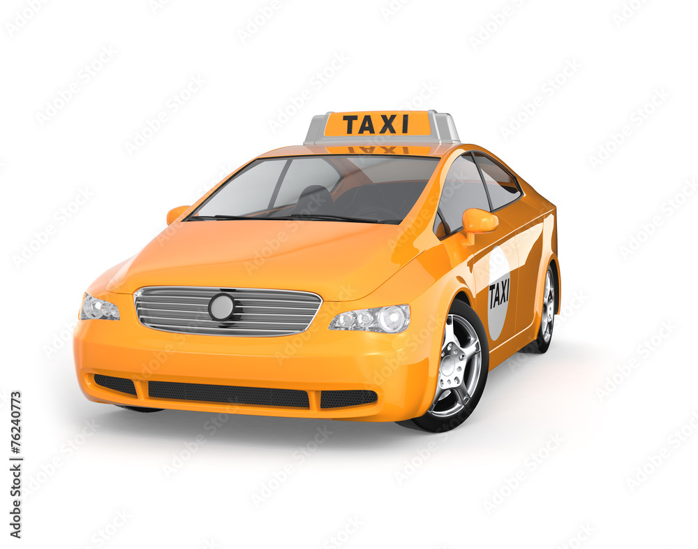 Yellow taxi isolated on white background