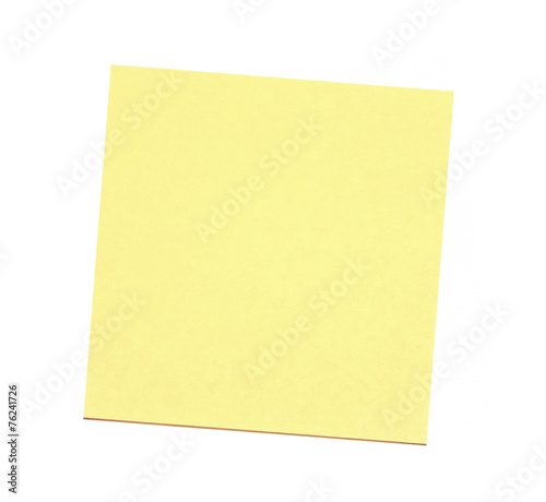 Blank yellow sticky note on white background
