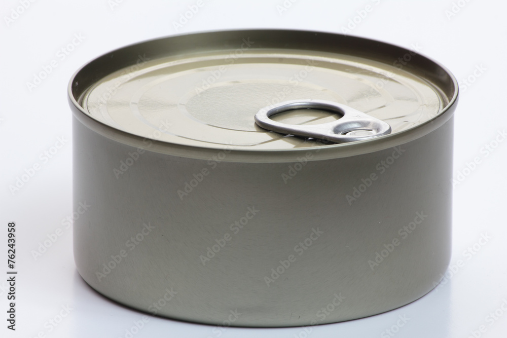 One grey metal can on white background. One grey metal can on white background.