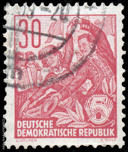 Stamp printed in GDR  shows a Folk dance group