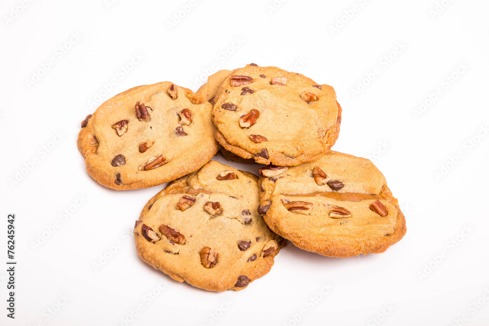 Pecan Chocolate Chip Cookies on White Pecan Chocolate Chip Cookies on White