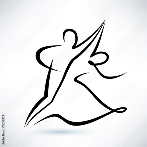 dancing couple, outlined vector sketch