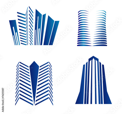 Set of dimensional buildings logo icons