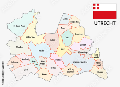 province utrecht administrative map with flag
