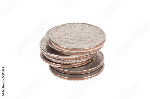 Stack of US coins isolated on white background photo