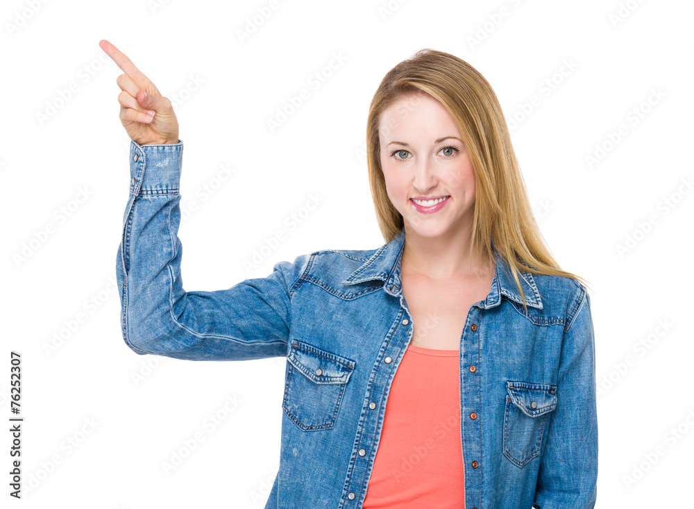 Woman with finger point up Woman with finger point up