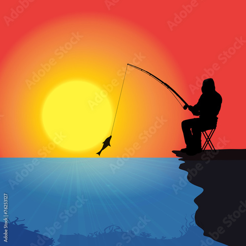 Vector silhouette of a fisherman