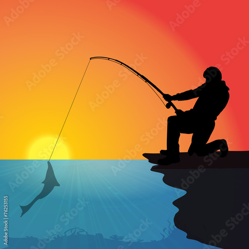 Vector silhouette of a fisherman