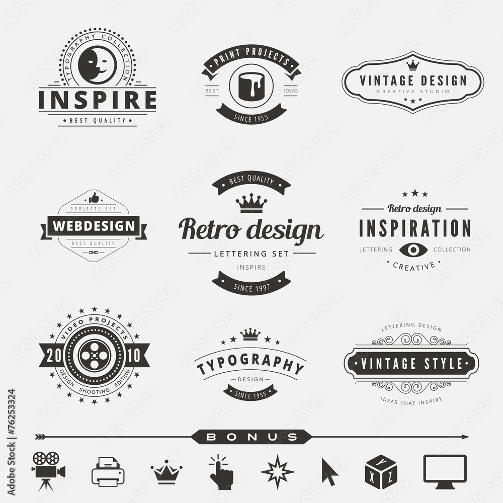 Retro Vintage Labels Logo design vector typography lettering Stock ...