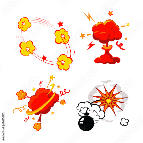 Konstfotografi Comic Book Explosion, Bombs And Blast Set, cartoon fire bomb,