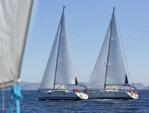 Sailing ship yachts during regatta in the Mediterranean Sea.