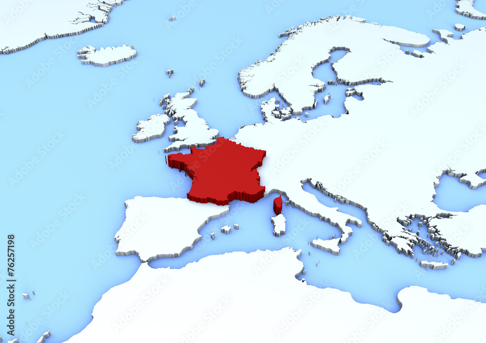 Cartina Europa, Francia in rilievo rossa, 3d Stock Illustration