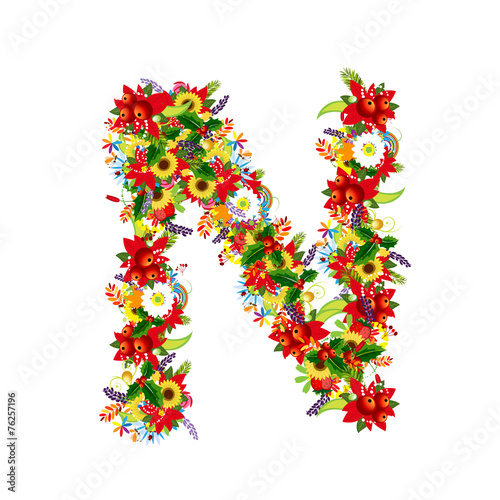 Floral letter N for your design